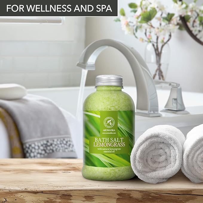Bath Salts w/Natural Essential Lemongrass Oil 21.16 oz - Sea Salt Bath for Good Sleep - Bathing - Body Care - Wellness - Beauty - Relaxation - Aromatherapy - Spa - Bath Supplement