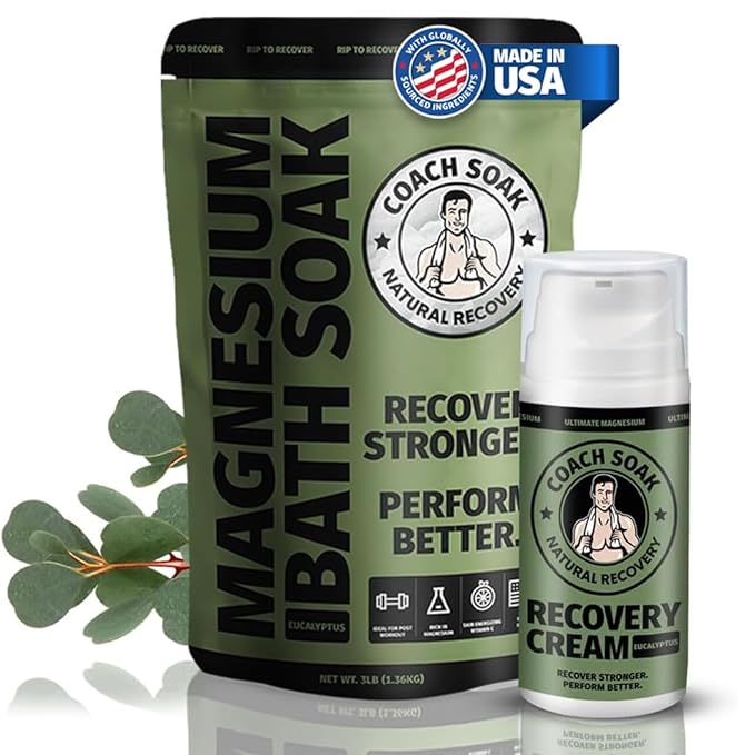 Coach Soak Recovery Bath Soak and Magnesium Lotion with MSM Eucalyptus Tea Tree Bundle (Eucalyptus)