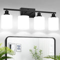 4-Light Bathroom Light Fixtures, Vanity Light with Milky White Shades, Matte Black Bathroom Light Fixtures Over Mirror, Modern Bathroom Wall Lamp for Mirror Living Room Cabinet Bedroom