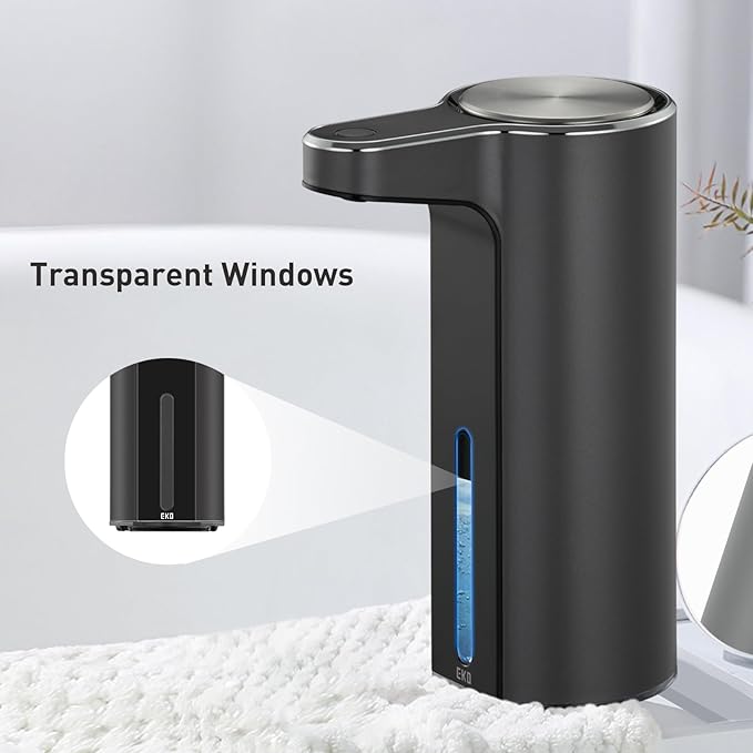 EKO Aroma Touchless Automatic Soap Dispenser for Bathroom and Kitchen, Liquid Hand Soap Dispenser, Water-Resistant and Rechargeable, 9 fl oz (Dark Grey)