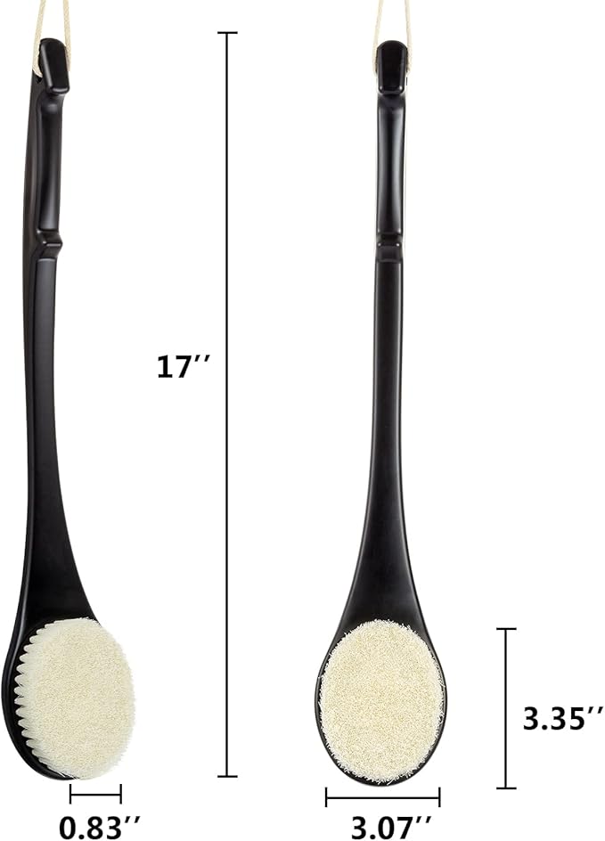 Body Back Scrubber – 17'' Long Handle Shower Brush, Durable Exfoliator for Dry & Wet Use, Deep Cleansing & Gentle Exfoliation for Smooth Skin – for Men, Women & Elderly (Black)