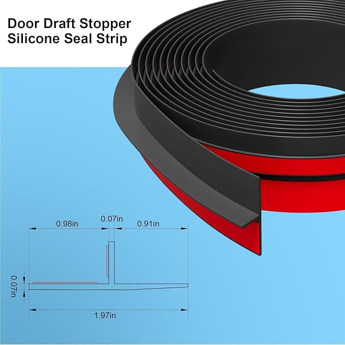 T-Shaped Door Draft Stopper, 1.97 in x 40 Ft Silicone Seal Strip for Windows Gaps, Weather Stripping Seal Strip Shower Sweep, Black
