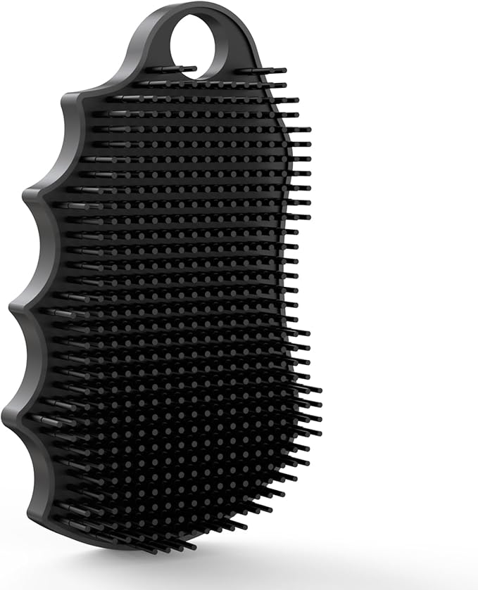 Silicone Body Scrubber Silver-Infused Dual-Sided 3-in-1 for Shower, Body Cleaning+Massage+Exfoliator Body Brush Buffer for Men and Women, Silicone Loofah, Non-Slip Handle (Black)