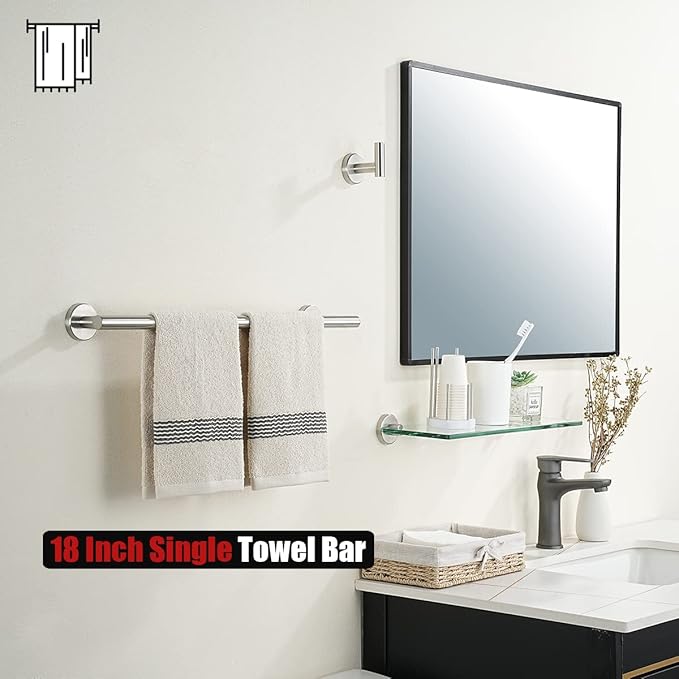 JQK Bath Towel Bar, 20.5 Inch 304 Stainless Steel Thicken 0.8mm Towel Rack Bathroom, Towel Holder Brushed Finished Wall Mount, Useable Length 18 Inch TB110L18-BN