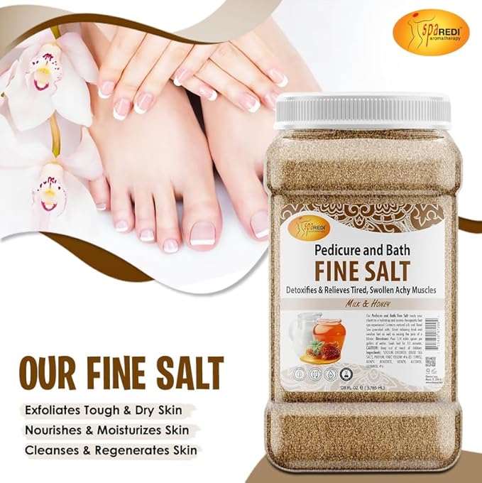 SPA REDI - Detox Foot Soak Pedicure and Bath Fine Salt, Milk and Honey, 128 Oz - Made with Dead Sea Salts, Argan Oil, Coconut Oil, and Essential Oil - Hydrates, Softens and Moisturizes