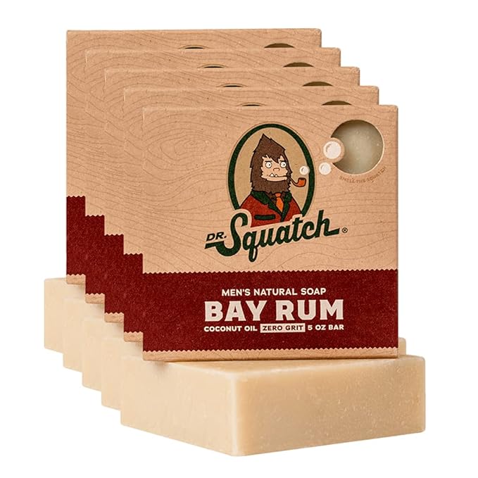 Dr. Squatch Natural Bar Soap for Men - Cold Process Soap with No Harsh Chemicals - Bay Rum (5 oz, 5-Pack)