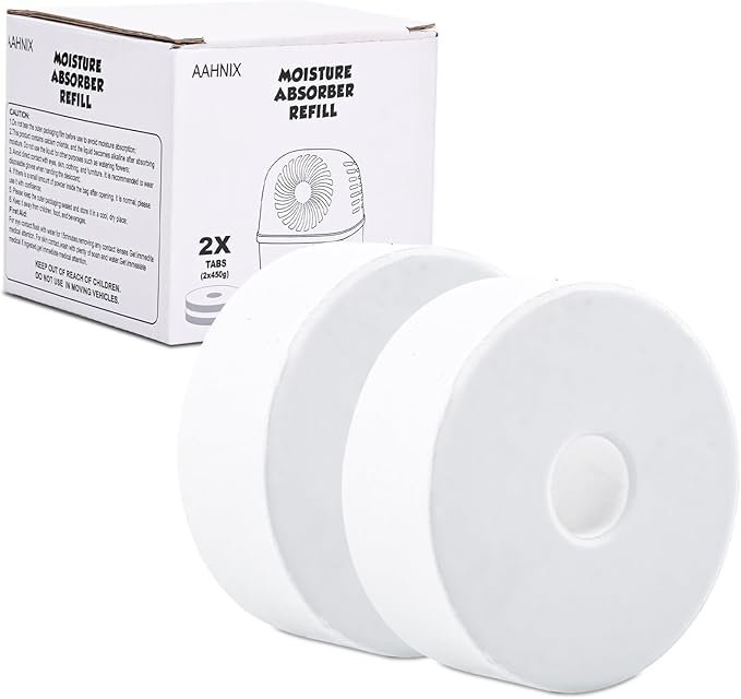 pack of 2 Moisture Absorber Refills Tablets, 15.9oz-4"H×1.6"W mini dehumidifier Tablets, humidity absorber – Prevents Excess Moisture And Fragrance Free