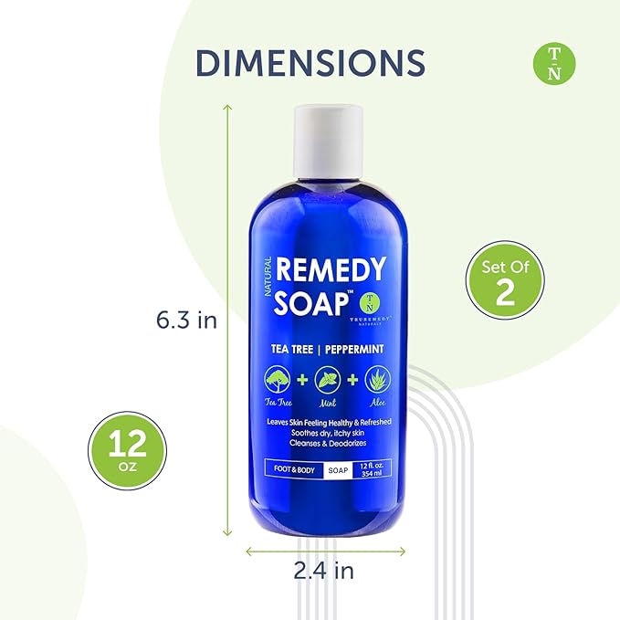 Truremedy Naturals 12oz Tea Tree Oil Body Wash - Pack of 2 - Tea Tree Soap with Aloe and Peppermint Oil - Moisturizing Foot Wash - Suitable for All Skin Types