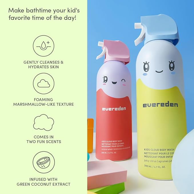 Evereden Kids Foam Soap, Cloud Body Wash (6.7 fl. oz., Juicy Citrus): Spray, Shape & Splash: The Fun, Fluffy Foam That Makes Bath Time Playtime, Hydrating Foaming Bath Soap for Sensitive Skin
