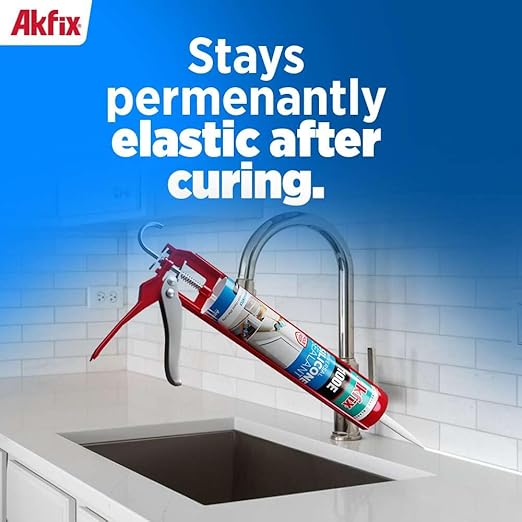 Akfix 100E RTV Translucent Silicone Caulk (12x10.1 fl.oz.)- 100% Waterproof Silicone Sealant for Kitchen and Bathroom, Shower, Bathtub, Toilet, Sink, Window & Door, No Discoloring |Translucent 12 Pack