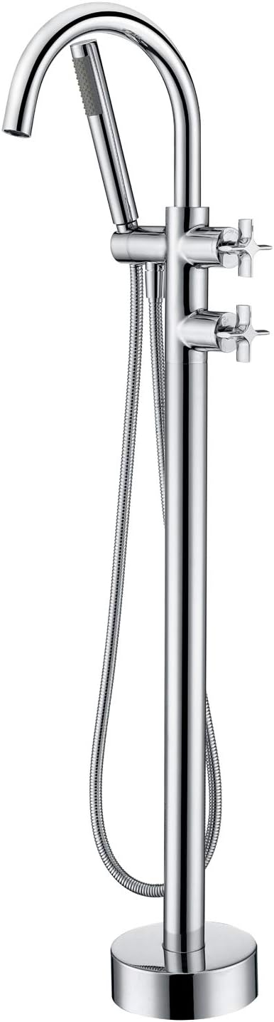Tub Filler Freestanding Bathtub Faucet Chrome Floor Mount Brass Faucets with Hand Shower