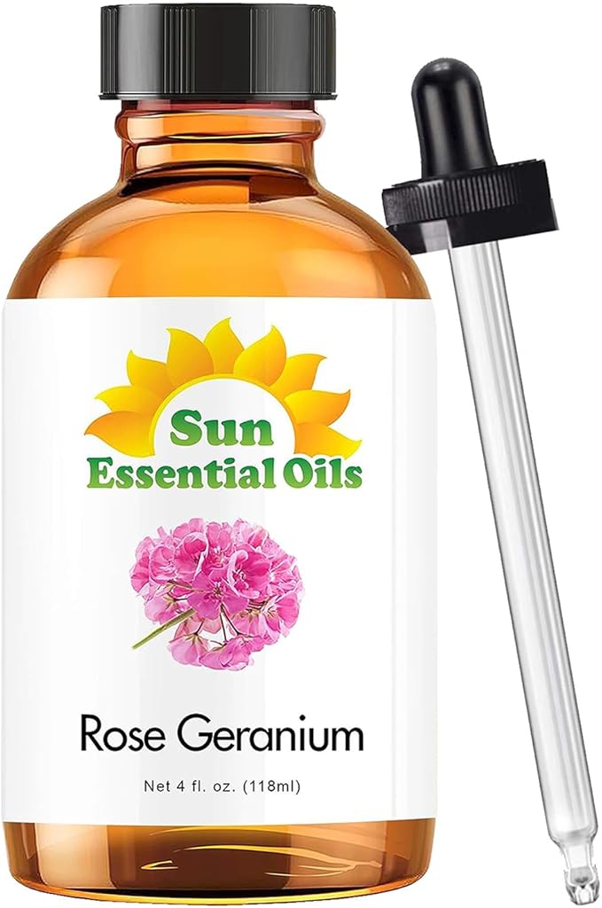 Sun Essential Oils 4oz - Rose Geranium Essential Oil - 4 Fluid Ounces - Rose and Geranium Essential Oil