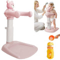 Adjustable Baby Shower Stand with Slip Base,Huggable Bear Bathing Support,Portable Shower Baby Stand,Bath Standing Shower, Baby Bath Seat(Pink)