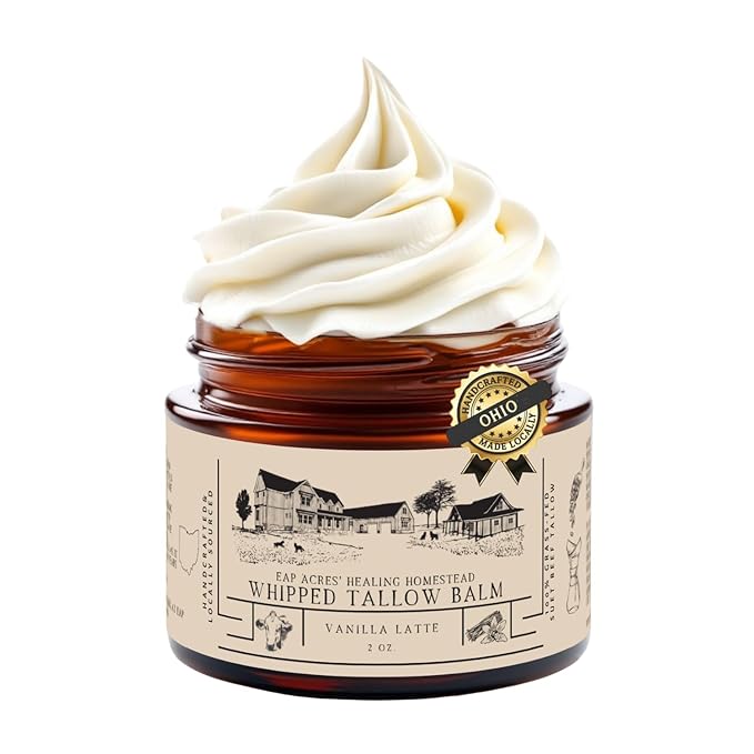 100% Grass-Fed Whipped Tallow Balm & Organic Jojoba Oil infused with Organic Madagascar Vanilla Beans/vanilla coffee: face & body moisturizer for dry, sensitive skin/eczema, (VANILLA LATTE)