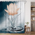 Lotus Shower Curtain Black White Blue Orange Flower Elegant Blooming Floral with Dew Spring Flower Reflection on Water Modern Romantic Polyester Fabric Bathroom Decor 70×70 Inch with Hook