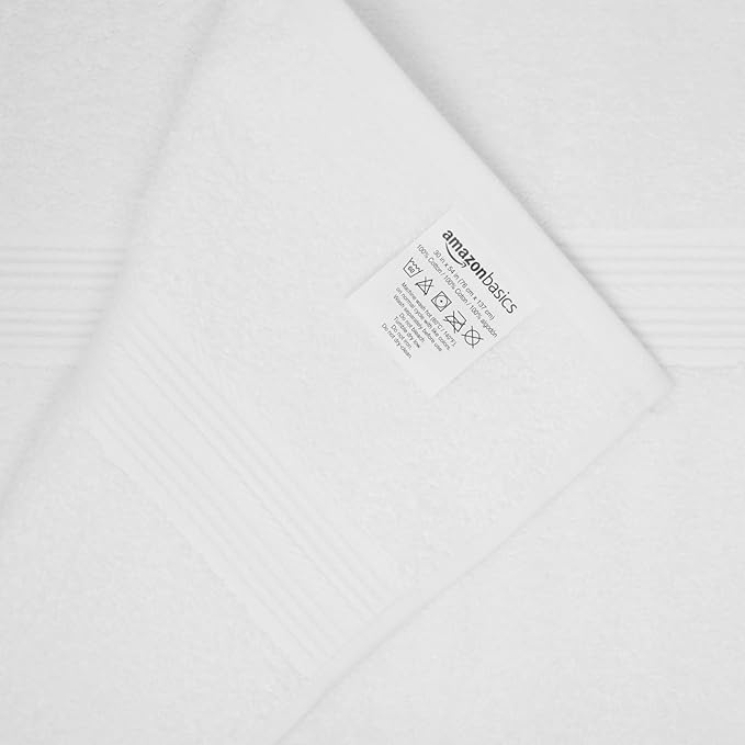 Amazon Basics 6 Piece Oversized Fade resistant Towel set, 100% Cotton towels for bathroom, soft and absorbent, 2 Bath Towels, 2 Hand Towels and 2 Washcloths bathroom towel set, White
