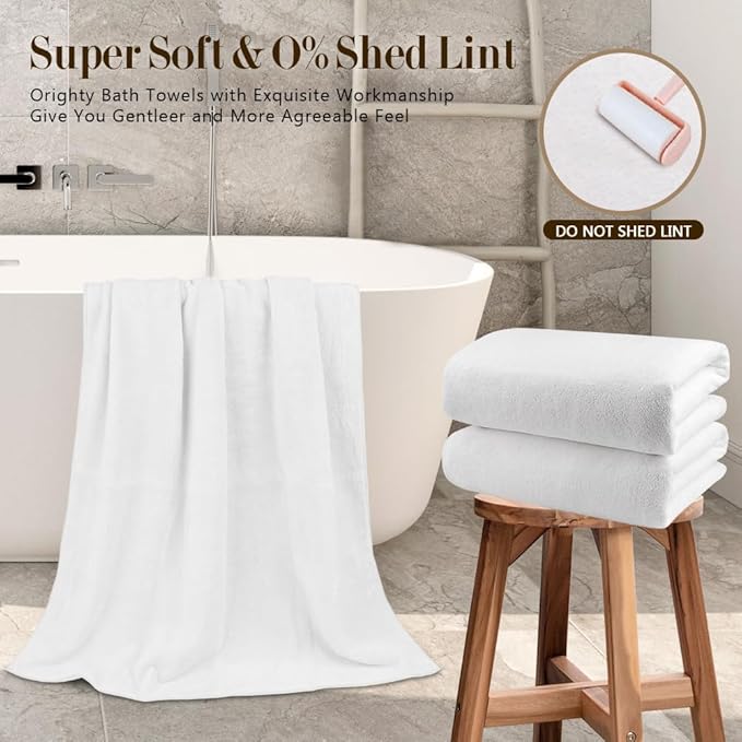 Orighty Bath Towels Pack of 2(27’’ x 54’’) - Soft Feel White Bath Towel, Highly Absorbent Bathroom Towels for Body, Quick Drying, Towel for Sport, Yoga, SPA, Fitness