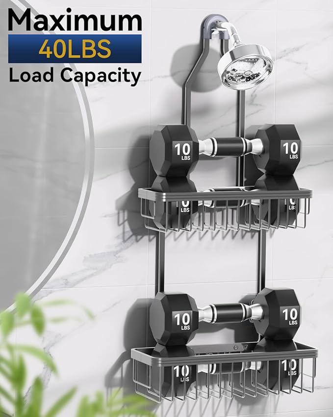 YASONIC Shower Caddy Hanging, Never Rust Shower Organizer Hanging, Aluminum Shower Racks for Inside Shower with Hooks for Razor, Bathroom Organizers and Storage with Soap Holder, Grey