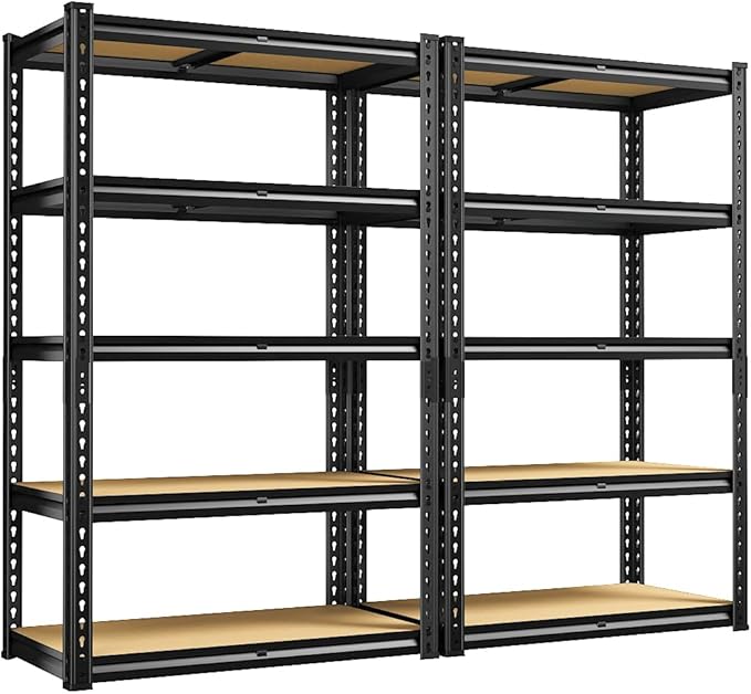 REIBII Storage Shelves 5 Tier Garage Shelving Heavy Duty Metal Shelving 2020LBS Adjustable Metal Shelf 59.8" H Pantry Shelf for Garage Pantry Closet Kitchen Basement 28" W x 12" D x 59.8" H, 2 Pack