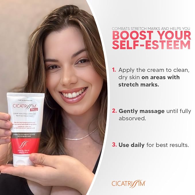Cicatrissim Red Stretch Mark Cream for Red and Purple Striae - Softens Stretch Marks, Evens Skin Tone, and Firms Skin - All Skin Types - 150g