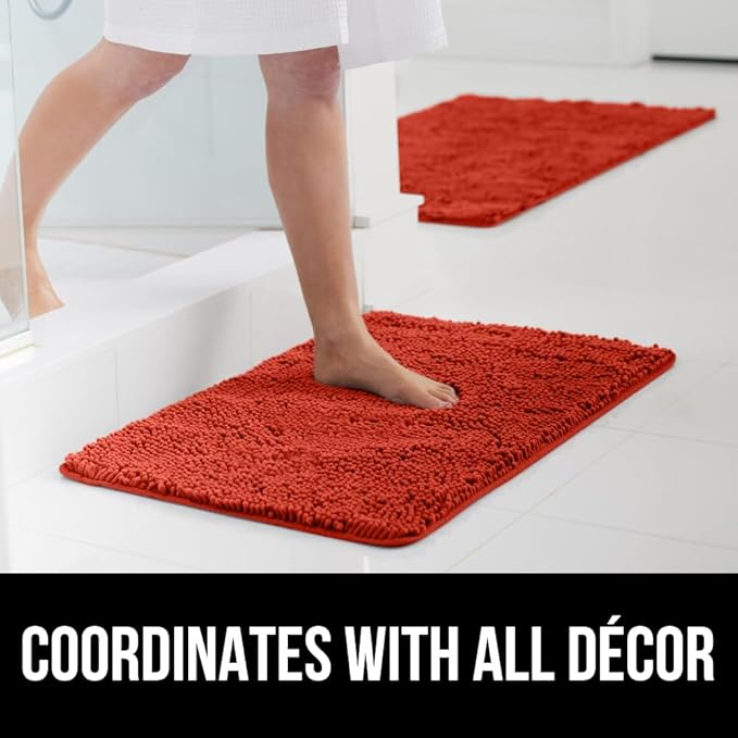 GORILLA GRIP Bath Rug Mat 30x20, Soft Absorbent Chenille, Quick Dry Microfiber Mats, Rubber Backing Washable Shower Floor Rugs, Bathmat Runner, US Designed Bathroom Accessories Decor, Sunset Orange