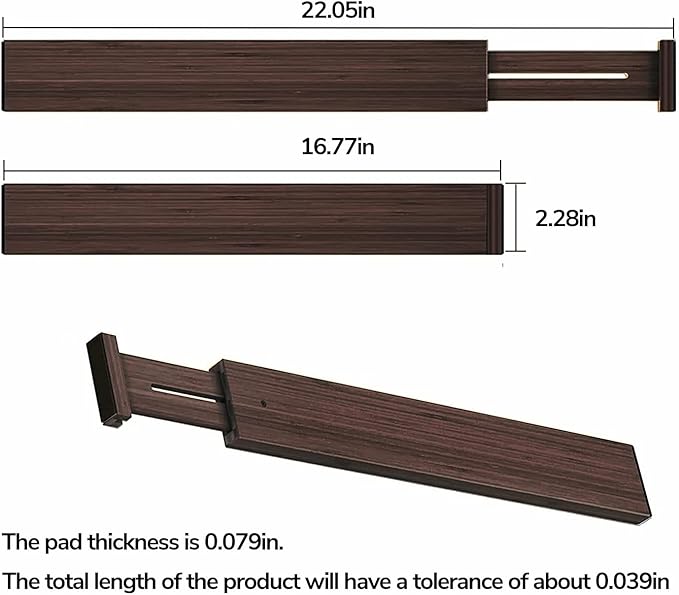 BAMEOS Drawer Divider,Expandable Bamboo Separators Adjustable Utensil Knife Fork Tool Kitchen Organizer, Clothes Fabric Drawer Organizer In Bathroom Bedroom Office, Cabinet Dresser Organizer 4-pack