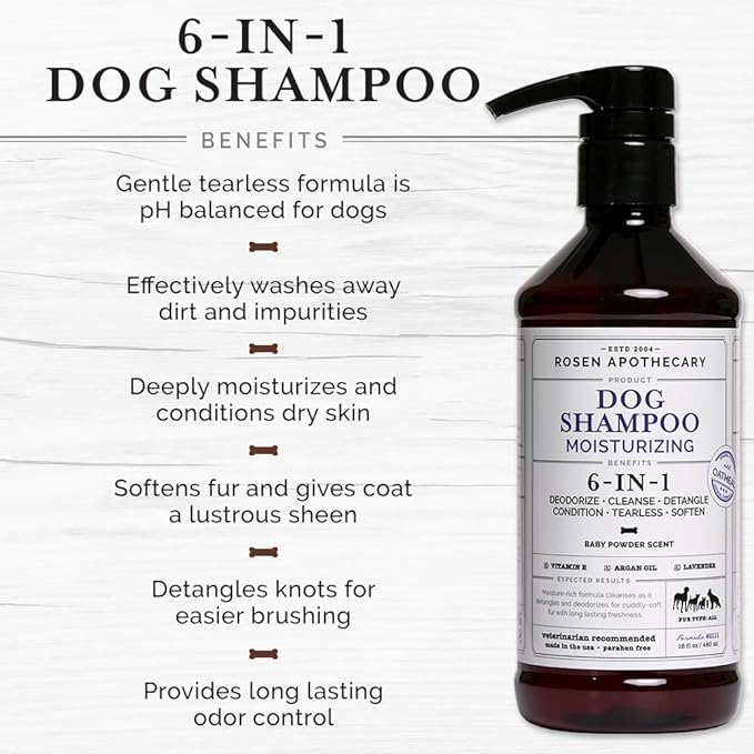 6-in-1 Moisturizing Dog Shampoo, Made with Naturally Derived Ingredients to Cleanse, Soothe, Deodorize, and Soften The Skin and Coat 480ml
