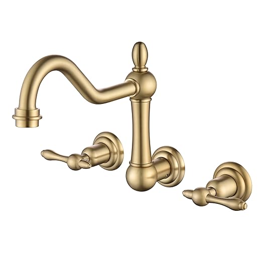 sumerain Vintage Wall Mount Tub Faucet, 8 Inches Center 3 Hole Bathtub Filler Brushed Gold