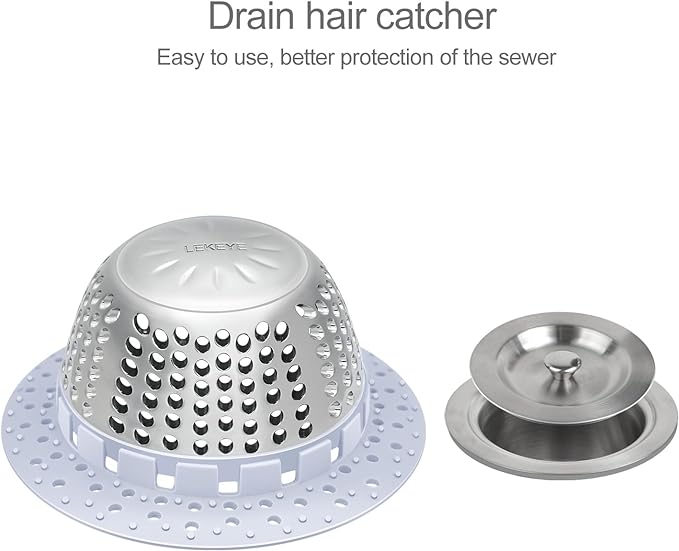 LEKEYE Shower Drain Hair Catcher/Bathtub Drain Cover/Drain Protector for Pop-Up & Regular Drains(Light Blue)