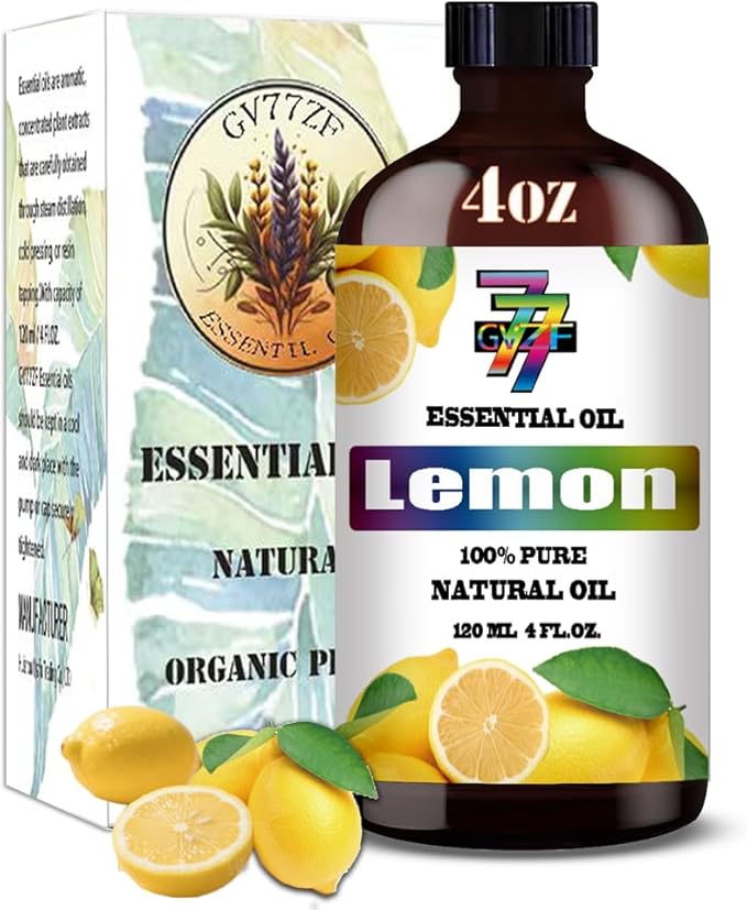 Lemon Essential Oil (4 oz/120 ml) — Lemon Oils for Aromatherapy, diffusers, humidifiers, Home fragrances, DIY Skincare, soap Making, DIY Candle, Relaxation, Yoga, and Meditation