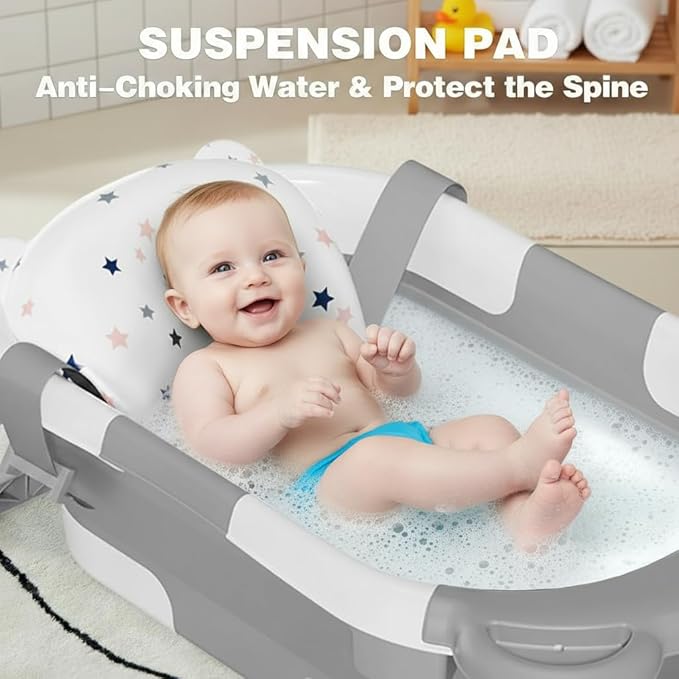 TPN Collapsible Baby Bathtub, Baby Bath Tub with Soft Cushion & Real-Time Thermometer, Baby Bathtub Infant to Toddler Tub (0-36 Months), Portable Newborn Travel Bath tub
