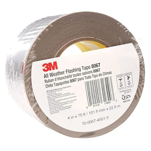 3M All Weather Flashing Tape 8067 (4" x 75 ft) - 1 Roll - Self-Adhesive Waterproof Flashing for Windows & Doors, Slit Liner (2-2 Slit)