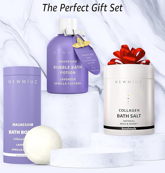 Magnesium Lavender Vanilla Luxury Fizzing Bath Bomb Sensitive Skin Formula for Relaxation Bath Moisturizing Shea Butter Stress Relief Gift for Women