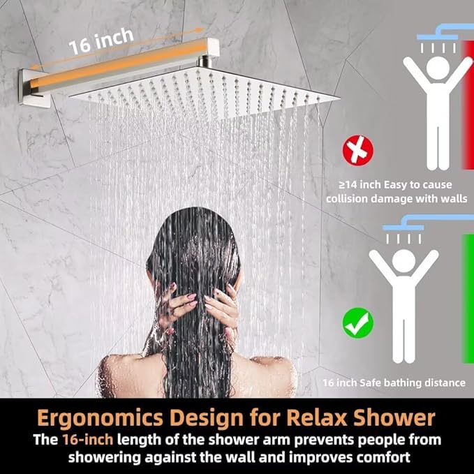 POP SANITARYWARE Shower Faucet Set Brushed Nickel Bathroom Rainfall 10 Inch Shower Head System Single Handle Shower Trim Kit with Valve