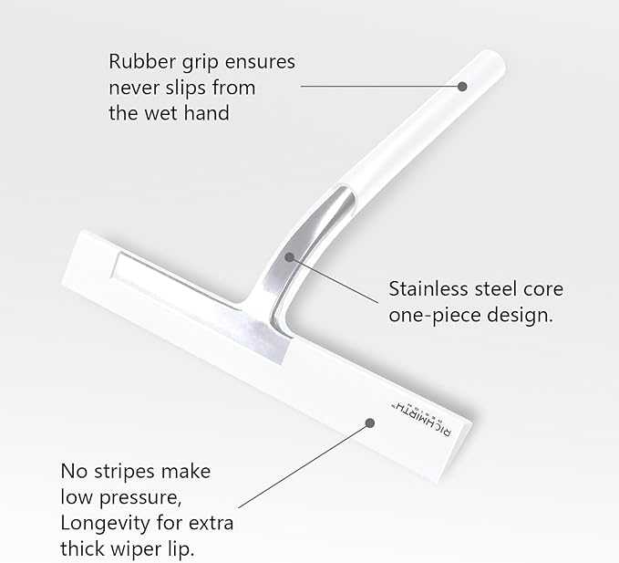 Shower Squeegee with Silicone Hook, 11" Inch Width All Purpose Squeegee Wiper for Shower Glass Doors Bathroom Mirror Tiles Car Window Cleaner Tool - White