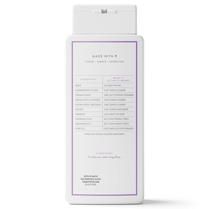 Native Body Wash Contains Naturally Derived Ingredients | For Women & Men, Sulfate, Paraben, & Dye Free Leaving Skin Soft and Hydrating | Lilac & White Tea 18 oz