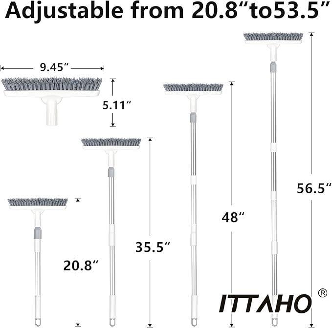ITTAHO 2 Pack Grout Cleaning Brush with Long Handle, Swivel V-Shape Grout Scrub Brush, Extendable Handle for Tile Floors, Bathroom, Shower, Corner