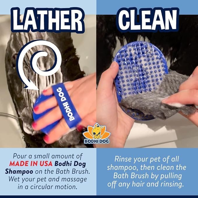 Bodhi Dog Shampoo Brush - Pet Grooming & Bath Supplies for Dogs and Cats - Bath Brush for Long & Short Hair - Premium Scrubber for Shower, Bathing & Massage (One Pack, Blue)