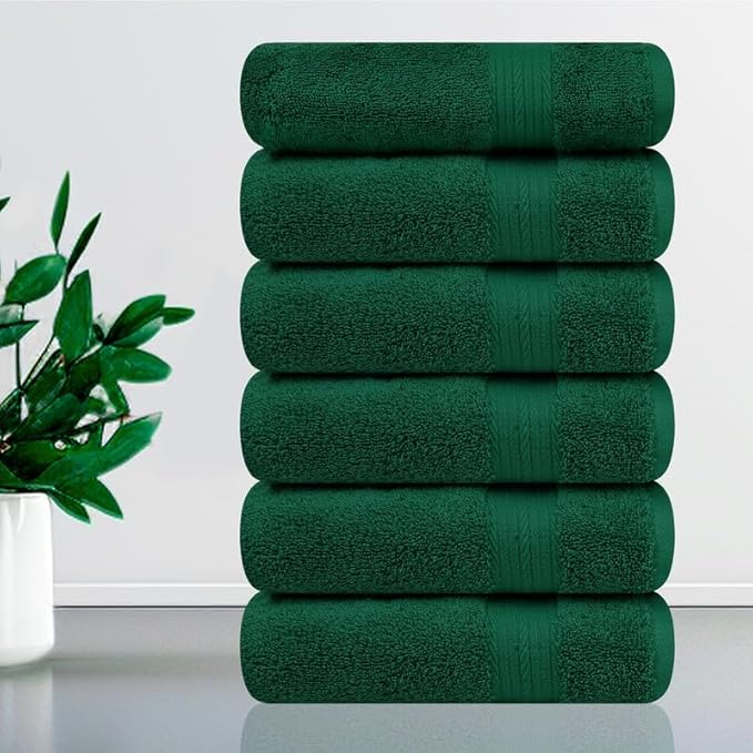 Ample Decor Hand Towel 18 X 28 Inch 600 GSM 100% Cotton Soft Premium Quality, for Hotel, Bathroom, Spa, Daily Use, Gym - Christmas Green - Pack of 6