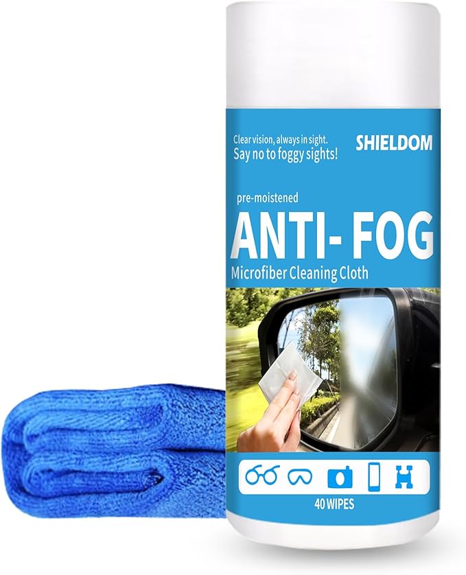 Glass Anti-Fog Wipes Pre-moistened Defogger to Prevent Fogging on Bathroom Mirror, Shower Door, Car Windshield, Window, Helmets, Goggles Quick NO Fog Tissue Resealable Bottle -40 Wipes