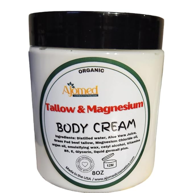 Beef Tallow & Magnesium Body butter - Grass Fed and Finished beef tallow Magnesium Cream- Handmade moisturizer for Cracked, Dry, Itchy skin- eczema cream- diaper rash (UNSCENTED)