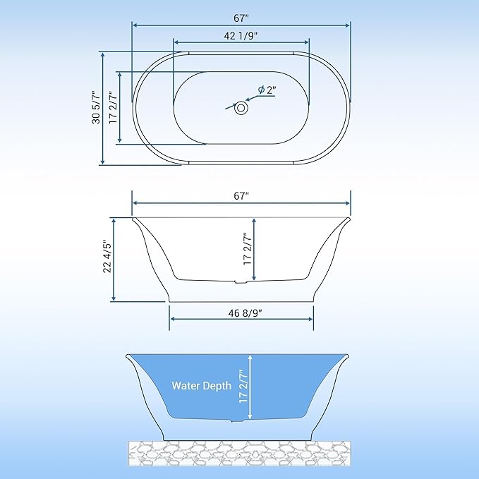 67" Acrylic Freestanding Bathtub, Contemporary Soaking Tub, CUPC Certified Stand Alone Slipper Soaking Tub, Integrated Overflow and Drain, cUPC Certified, White