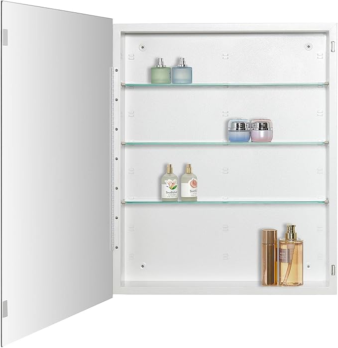 Bathroom Medicine Cabinet with Beveled Edge Mirrored Door 24 x 30 inch, Recessed or Surface Mount, with Adjustable Glass Shelves
