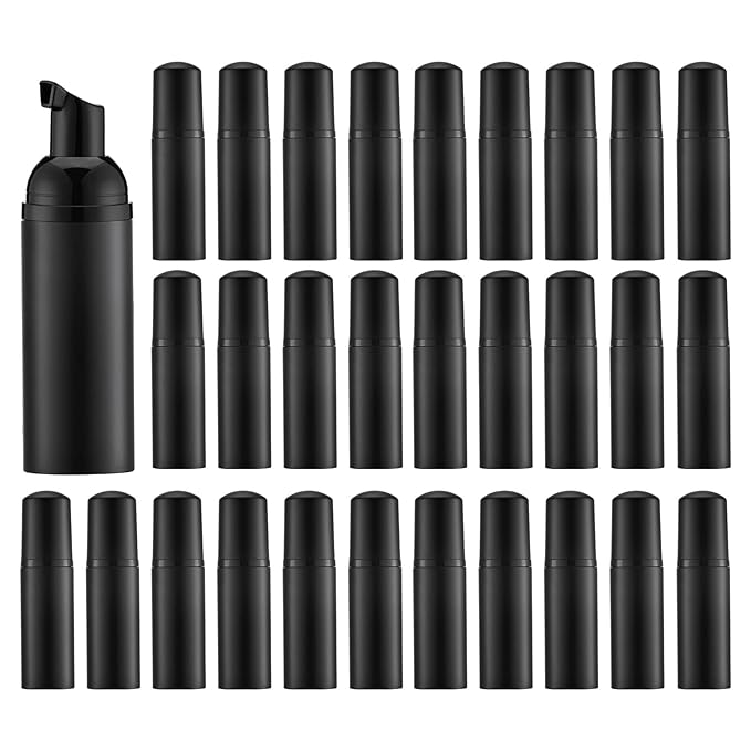 Tekson 30PCS Soap Foam Bottle (2 oz), Empty Travel Foaming Lash Shampoo for Cleanser, Dispenser (Black Cap)