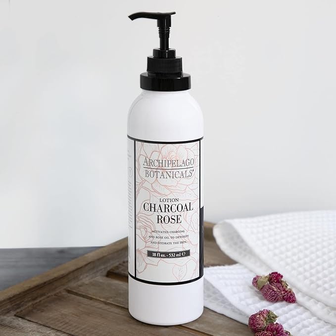 Archipelago Botanicals Charcoal Rose Lotion, Hydrating Charcoal & Rose Body Lotion for Soft & Smooth Skin, Paraben-Free, Phthalate-Free, 18 oz
