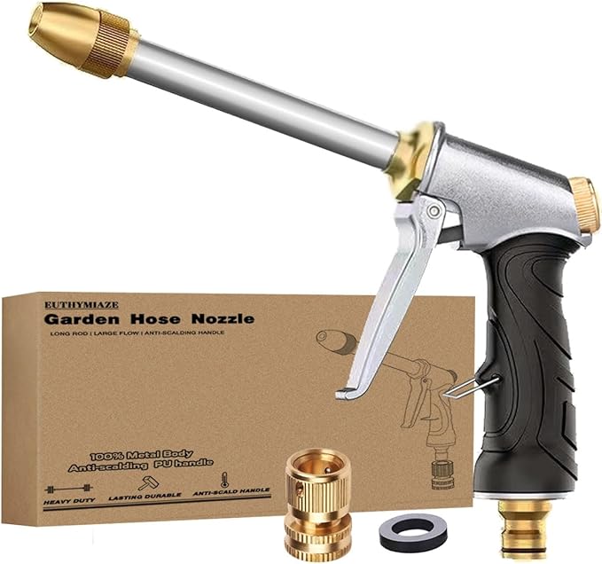 Garden Hose Nozzle Sprayer High Pressure Garden Hose Nozzle Heavy Duty Water Sprayer for Garden Spray Patio Outdoor Washer Pet Shower Car Wash attachment (LongRodHeat-insulated)