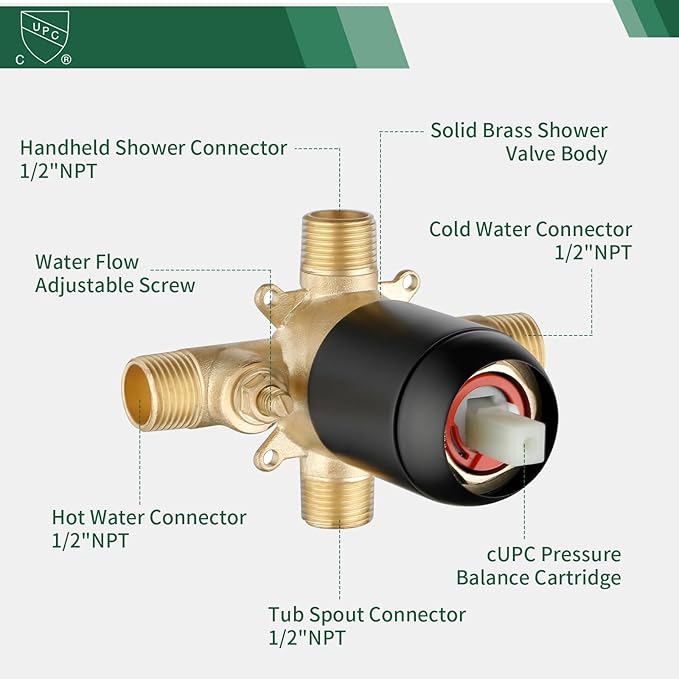 Shower Faucet Set with Tub Spout Tub and Shower Faucet Set Complete with Handheld Shower Head Shower Combo Set Shower System with Tub Spout Tub and Shower Trim Kit Matte Black