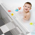 Splash Guard for Bathtub, 3.8" x 3.6" Silicone Bath Tub Splash Guard with 6 Suction Cups, Bathtub SplashGuard Play Shelf Area for Kids with 3°Drainage Slope for Faster Drying - 2 Packs White
