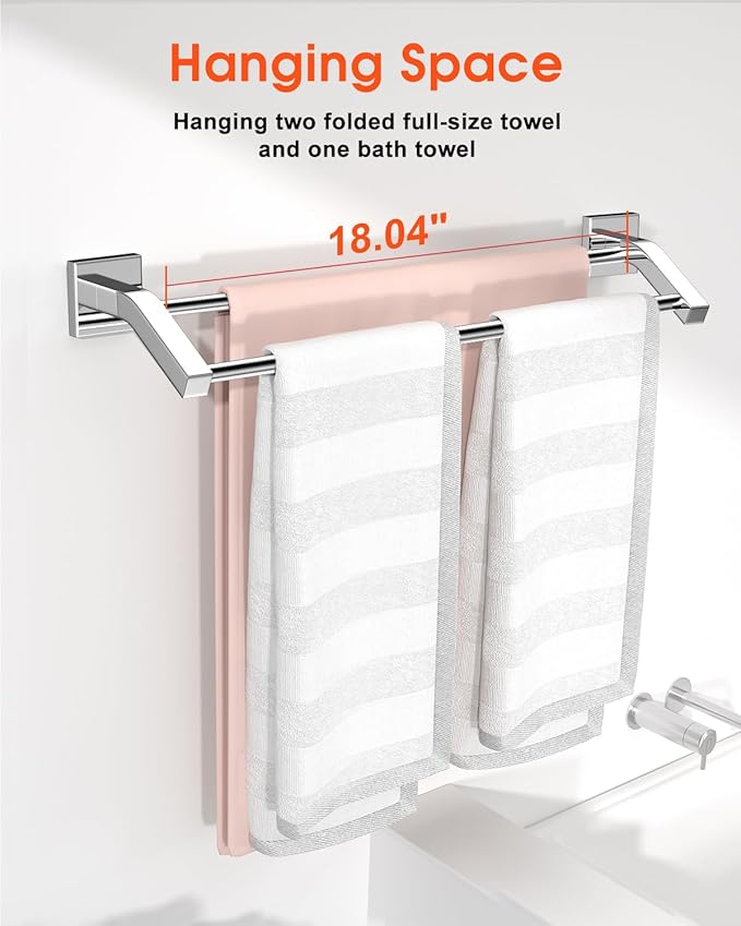 Alise Bath Double Towel Bars Towel Racks for Bathroom Lavatory,Wall Mount Towel Holder Heavy Duty SUS304 Stainless Steel Towel Hanger Towel Rail,Polished Chrome,20 Inch