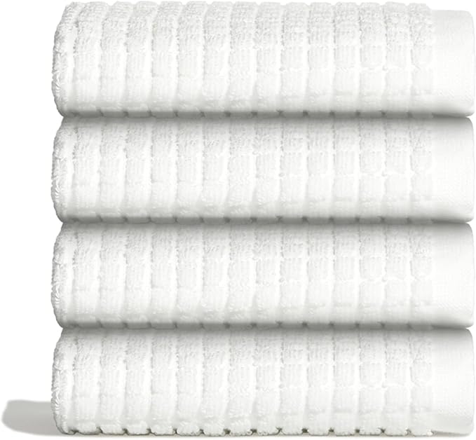 ONSEN Terry Cotton Waffle Face Towel Set – 4 Pack Luxury Cotton Face Towels, Quick Dry & Absorbent Washcloths – Soft, Lightweight, Durable Bathroom Towels for Everyday Use (White, 12x12 in)